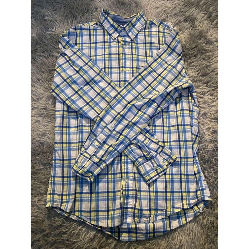 Tommy Hilfiger Men's Large Plaid‎ Shirt Blue Yellow Long Sleeve Button Up Casual
